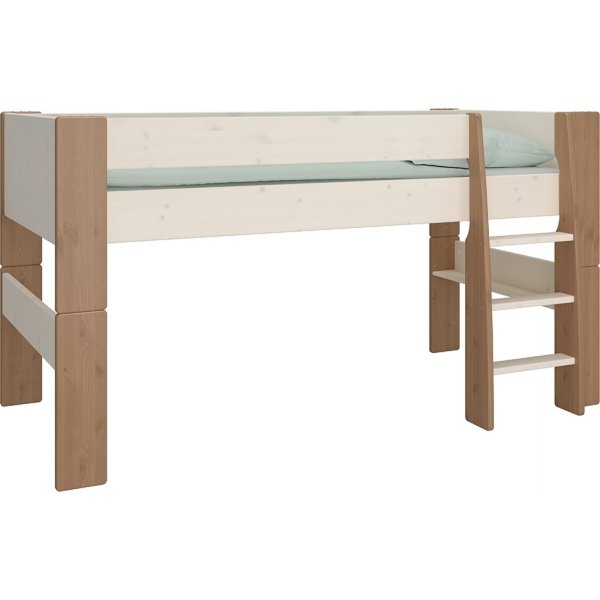 Für Kinder-Hochbett 90 x 200 cm - Weiß/Grau/Braun