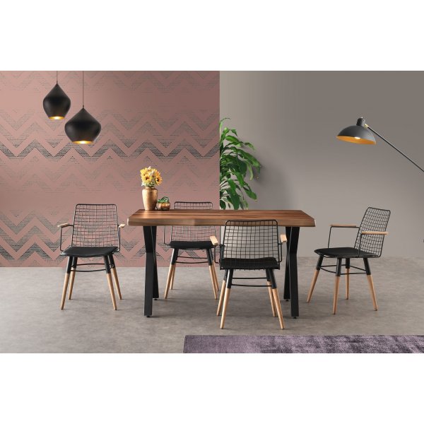 Trench-Stuhl-Set - Schwarz/Walnuss