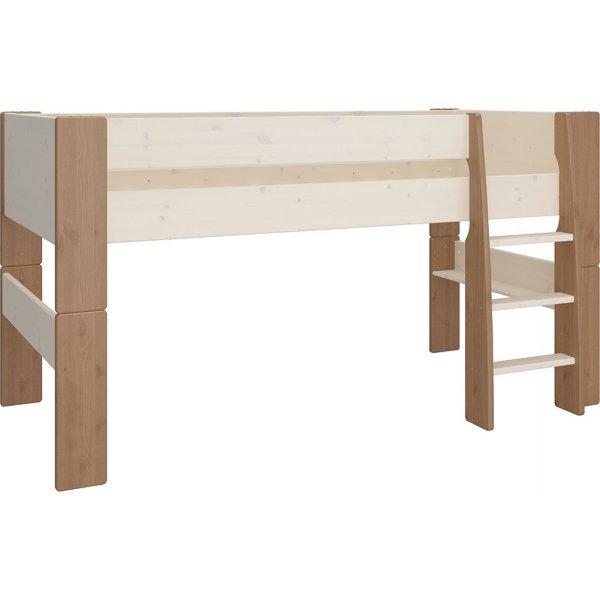 Für Kinder-Hochbett 90 x 200 cm - Weiß/Grau/Braun