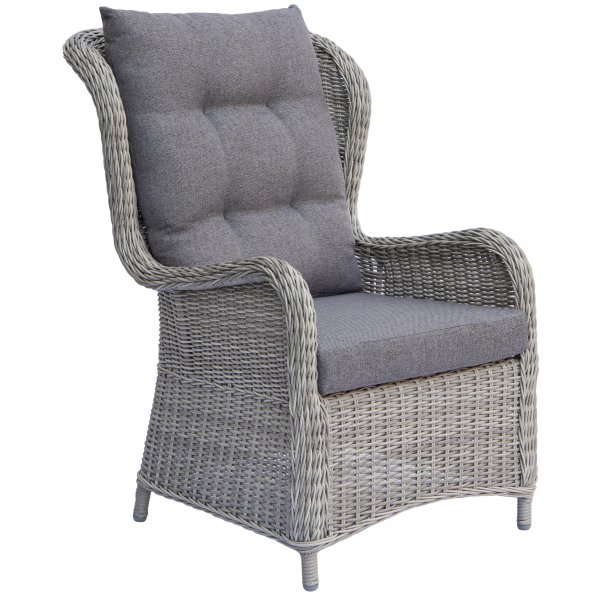 Pigeon Outdoor-Möbel-Set: 2 Sessel mit Fußhocker und Tisch - Graues Kunststoff-Rattan