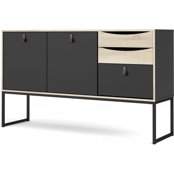 Stubble-Sideboard mit 3 Türen und 2 Schubladen - Schwarz/Eiche