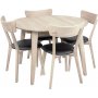 Essgruppe Genova Esstisch 110-160 cm inkl. 6 Amino Stühle - Weiß pigmentiert/schwarzes Kunstleder + 4.00 x Möbelfüße