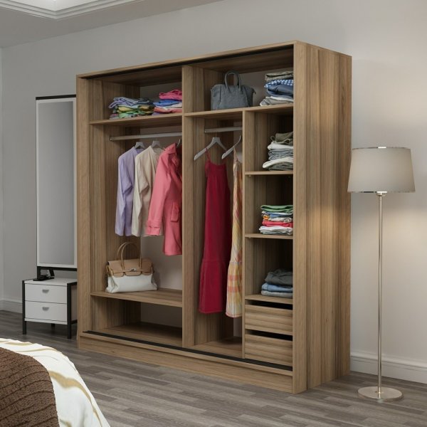 Kapusta Kleiderschrank mit Spiegeltür, 180 cm - Braun/Weiß