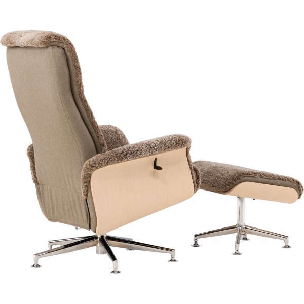Schaffellsessel mit Fußhocker - Braun / Eiche - Ulla