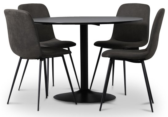 Sitz-Essgruppe, Esstisch mit 4 Smokey-Esszimmerstühlen - Schwarz/Vintage + 4.00 x Serviettenringe