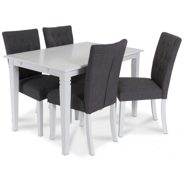 Sandhamn Esstischgruppe 120 cm Tisch mit 4 Crocket Stühlen in grauem Stoff + 4.00 x Serviettenringe