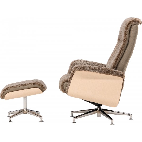 Schaffellsessel mit Fußhocker - Braun / Eiche - Ulla