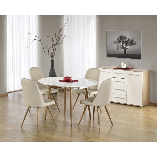 Paloma Esstisch, verstellbar 120-200 cm - Weiß Hochglanz / Eiche