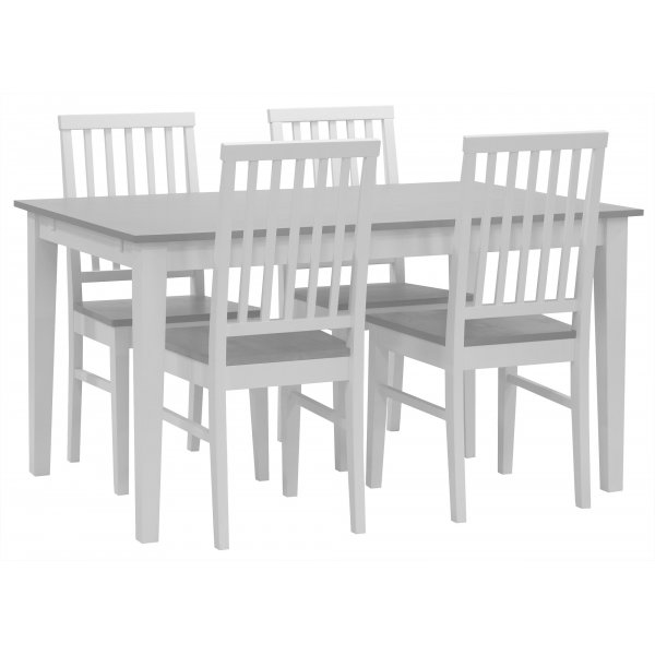 Essgruppe: Fårö Esstisch - weiß/grau - 140 cm + 4 Fårö Stühle - weiß/grau + 4.00 x Serviettenringe