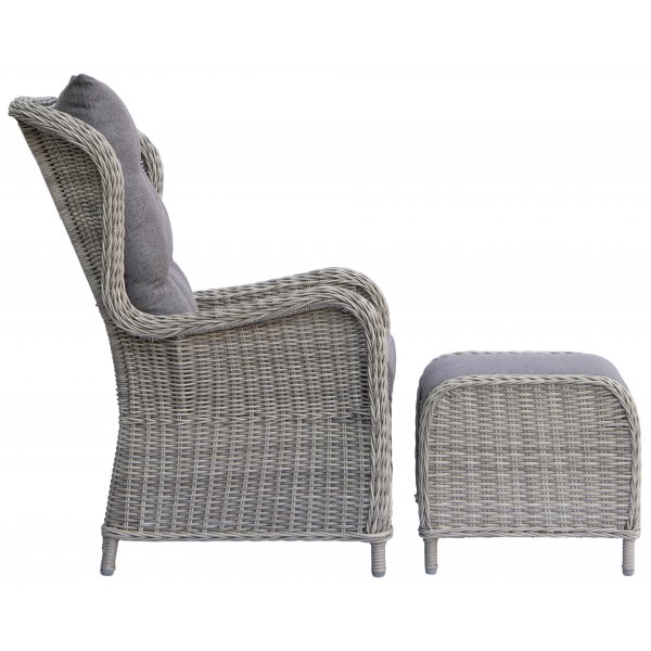 Pigeon Outdoor-Möbel-Set: 2 Sessel mit Fußhocker und Tisch - Graues Kunststoff-Rattan