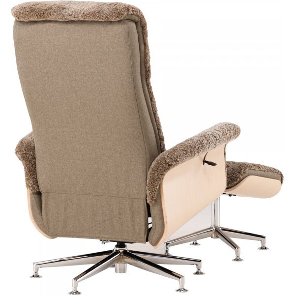 Schaffellsessel mit Fußhocker - Braun / Eiche - Ulla