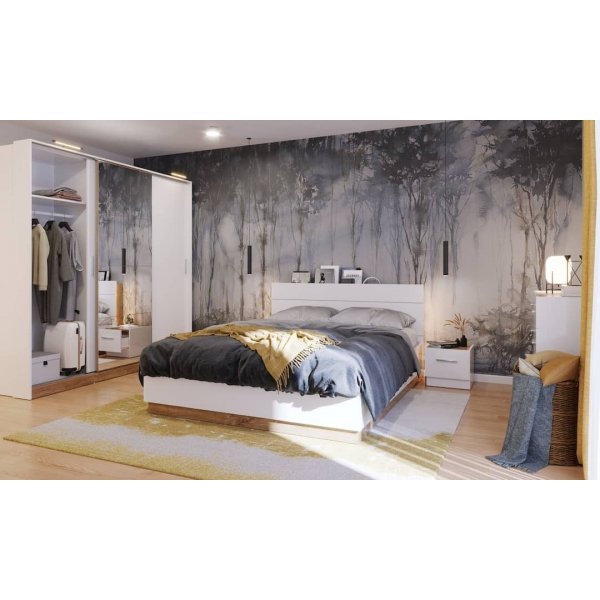 Dentro 140 x 200 cm großes Bett mit Stauraum - Weiß/Stirlingeiche