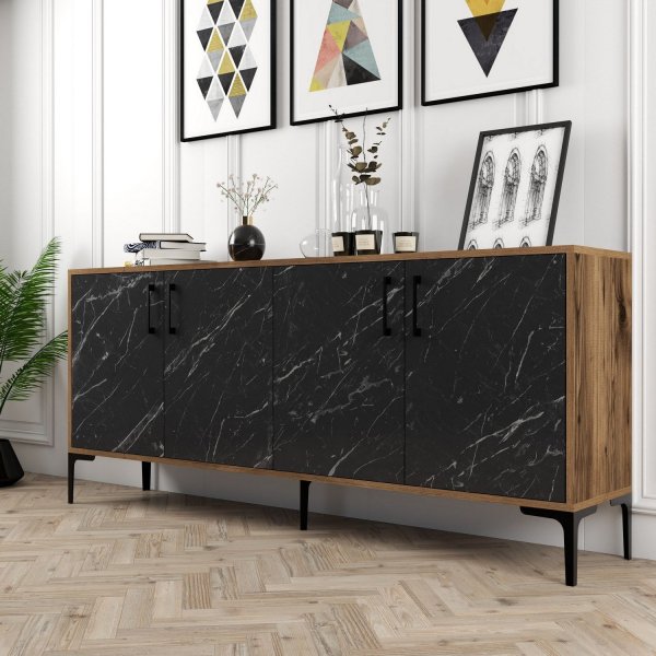 Kyiv Sideboard 180 cm - Nussbaum/schwarzer Marmor