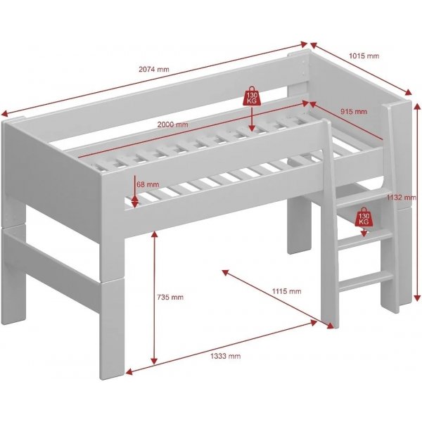 Für Kinder-Hochbett 90 x 200 cm - Grau