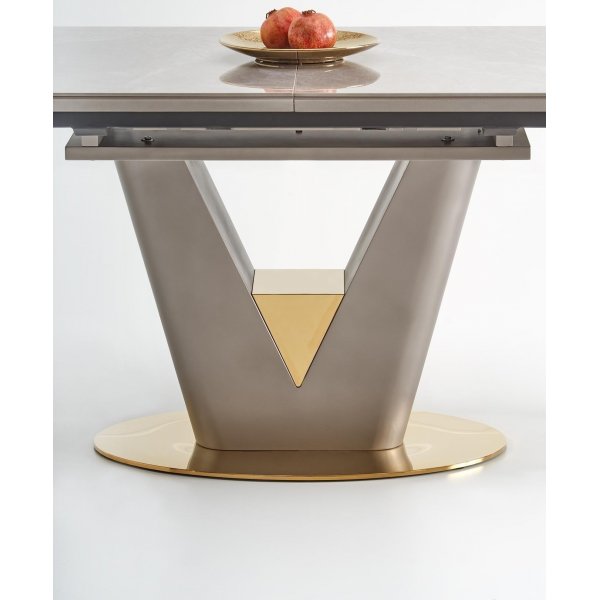 Valentino Esstisch 160-220 x 90 cm - Grauer Marmor/Hellgrau/Gold