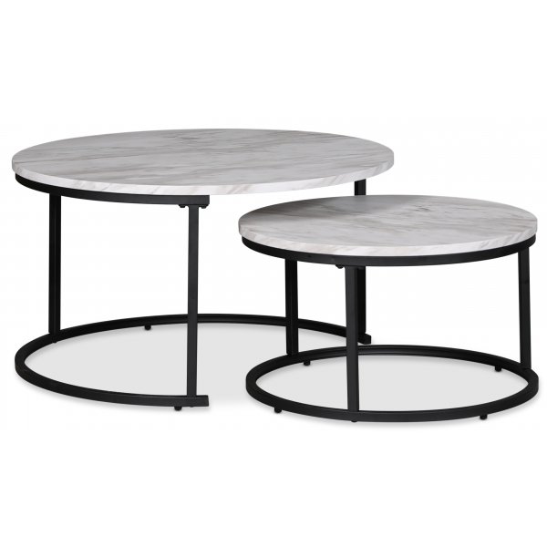 Solano Beistelltisch Ø80/60 cm - Weiße Marmorimitation