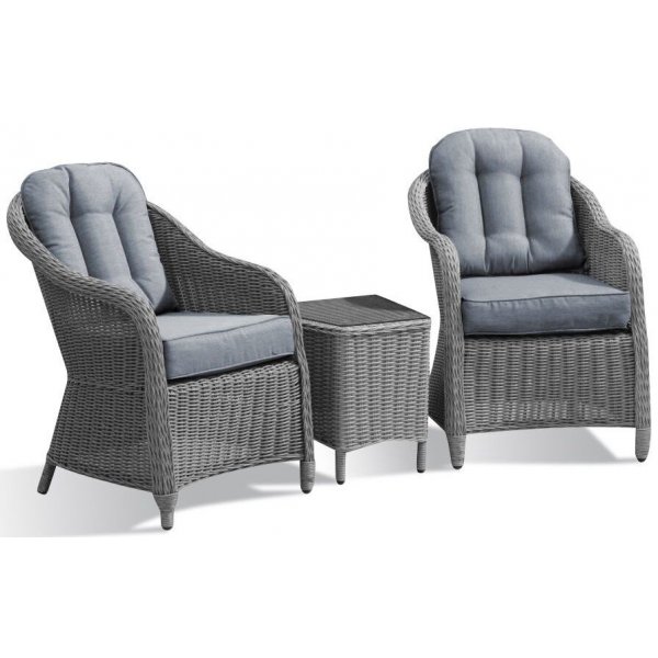 Solhaga Gartenmöbel-Set 2 Sessel mit Tisch - Graues synthetisches Rattan