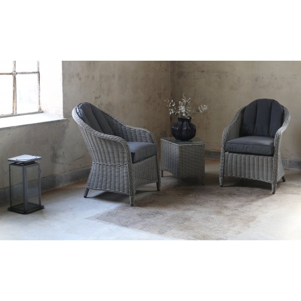 Solhaga Gartenmöbel-Set 2 Sessel mit Tisch - Graues synthetisches Rattan