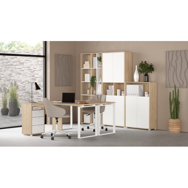 Schilder-Bücherregal mit Trennwand - Weiß/Hickory