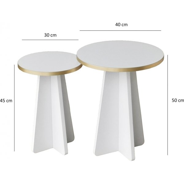 Pilz-Beistelltisch-Set Ø30/40 cm - Gold/Weiß