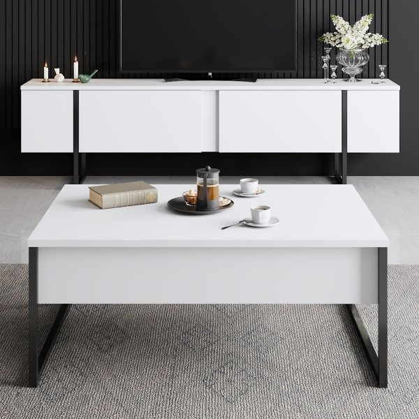 Lux Couchtisch 90 x 60 cm - Weiß/Schwarz