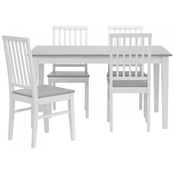 Essgruppe: Fårö Esstisch - weiß/grau - 140 cm + 4 Fårö Stühle - weiß/grau + 4.00 x Serviettenringe