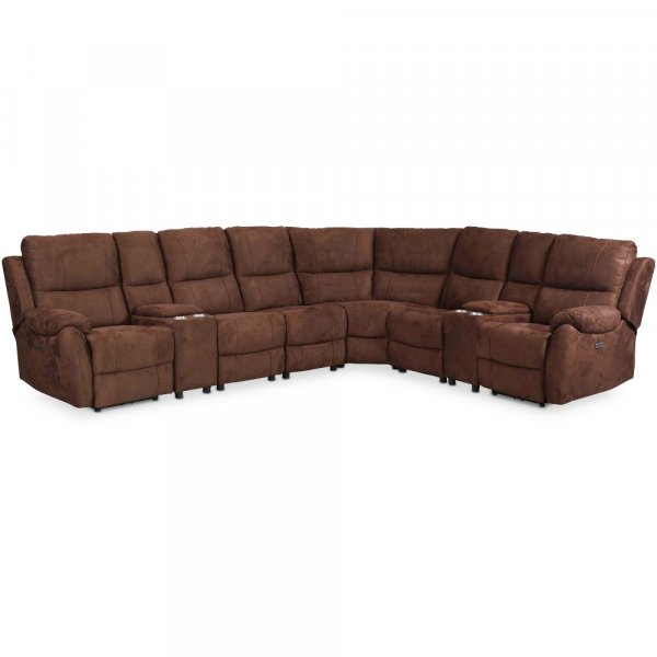 Relaxsofa Deluxe - 6-Sitzer (elektrisch) in braunem Mikrofaserstoff