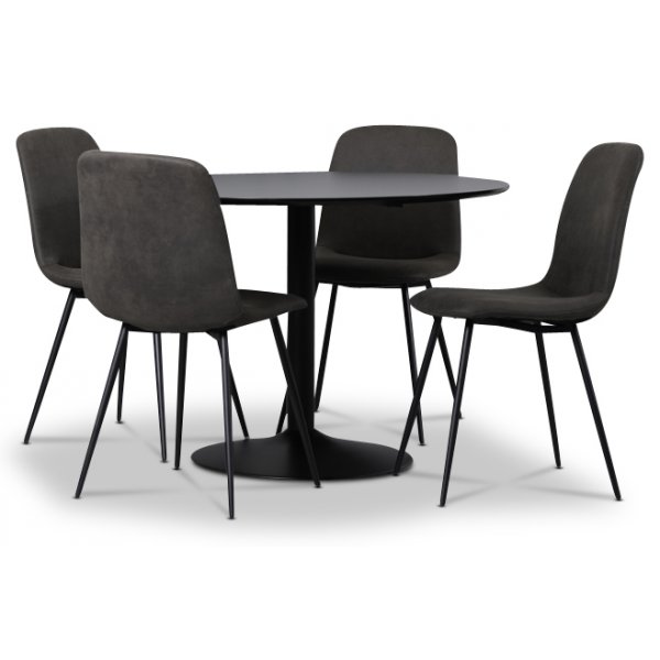 Sitz-Essgruppe, Esstisch mit 4 Smokey-Esszimmerstühlen - Schwarz/Vintage + 4.00 x Serviettenringe