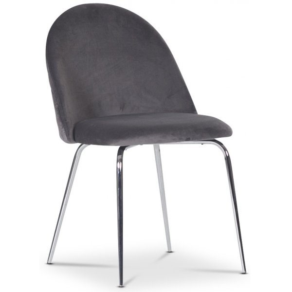 Plaza Essgruppe, Marmortisch mit 4 Plaza Samtstühlen - Grau/Schwarz/Chrom + 2.00 x Möbelfüße