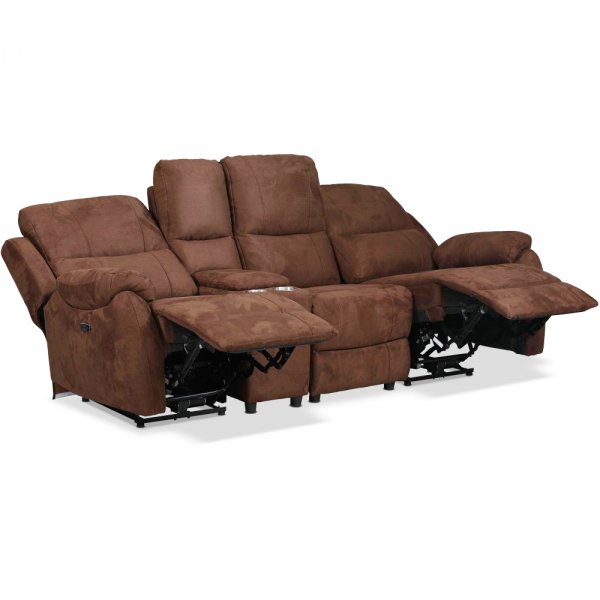 Relaxsofa mit Getränkehalter - 3-Sitzer (elektrisch) in braunem Mikrofaserstoff